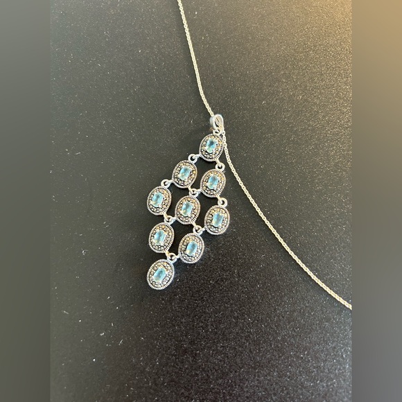 WOLF & BADGER Sterling Silver Sapphire Cubic Zirconia Dangle Pendant Necklace
￼ - Picture 6 of 10